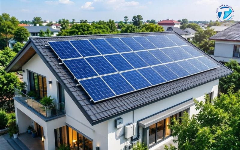 Hệ thống pin năng lượng mặt trời lắp đặt trên mái nhà